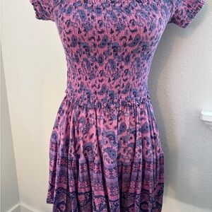 Spell Pink and Blue Fit and Flare Mini Dress